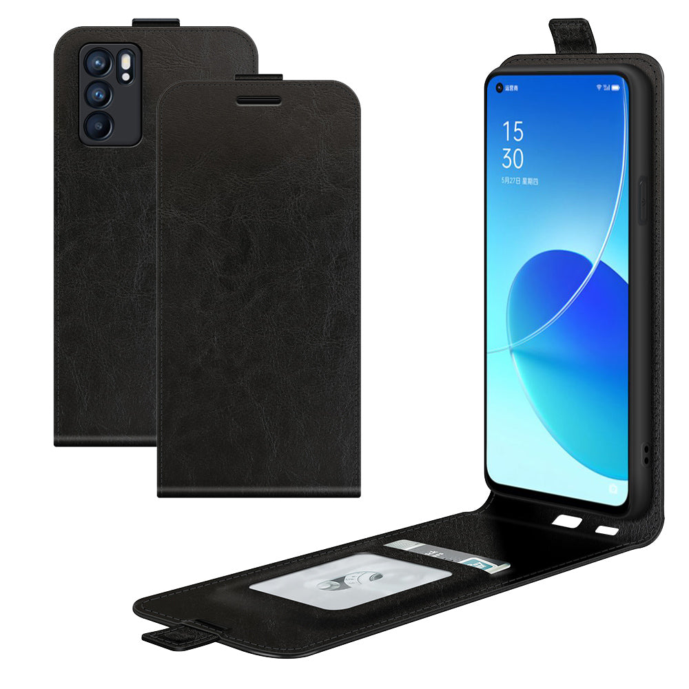 Vertical Flip Crazy Horse Leather Case with Card Slot for Oppo Reno6 5G