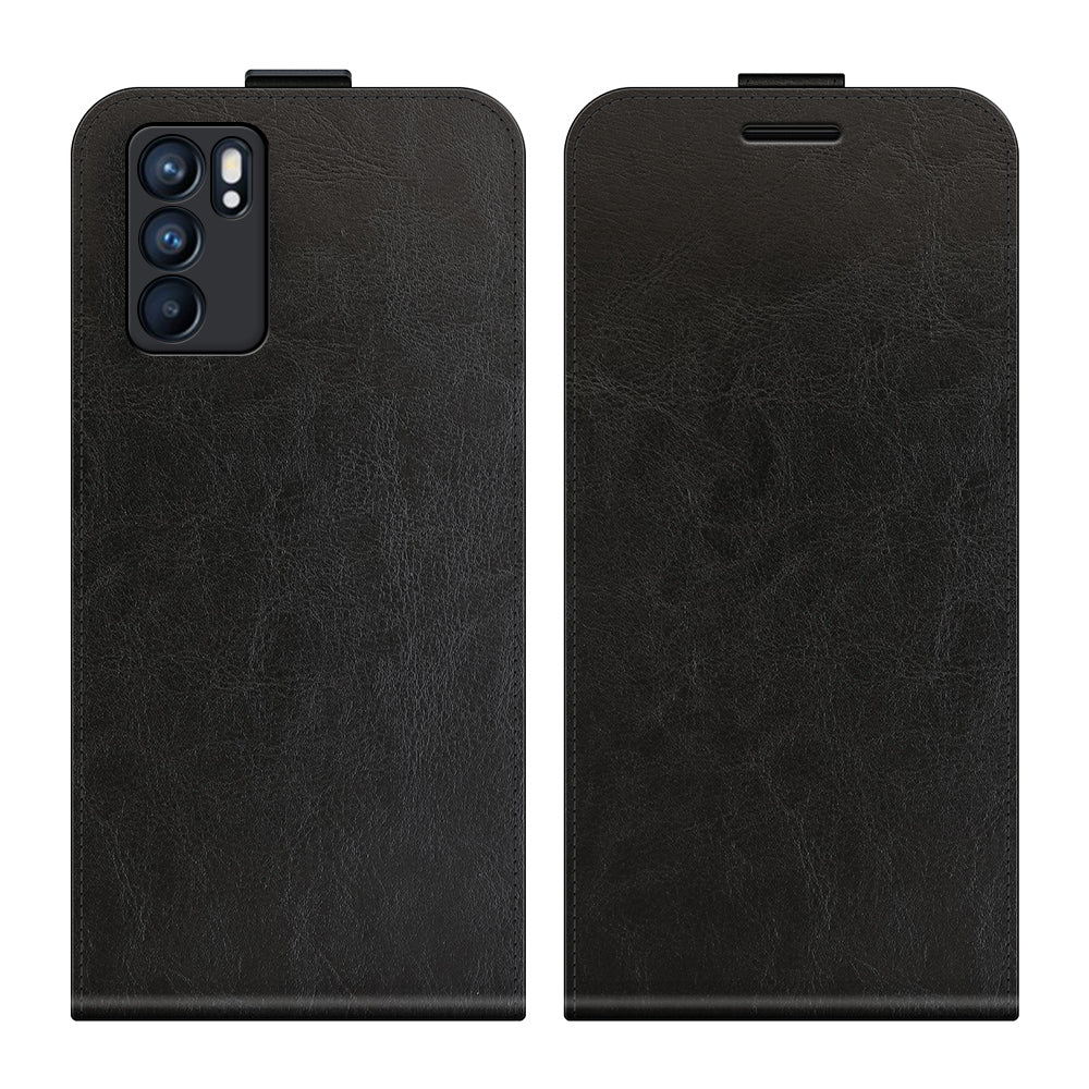 Vertical Flip Crazy Horse Leather Case with Card Slot for Oppo Reno6 5G