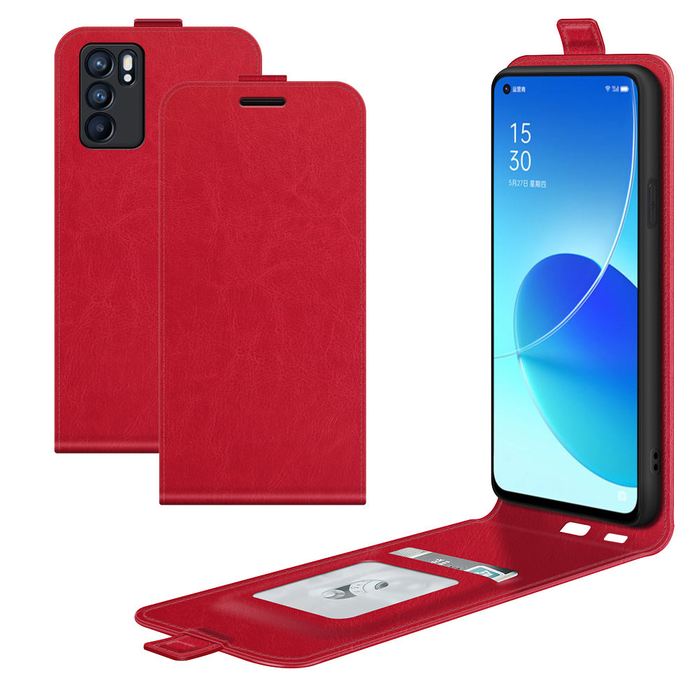 Vertical Flip Crazy Horse Leather Case with Card Slot for Oppo Reno6 5G