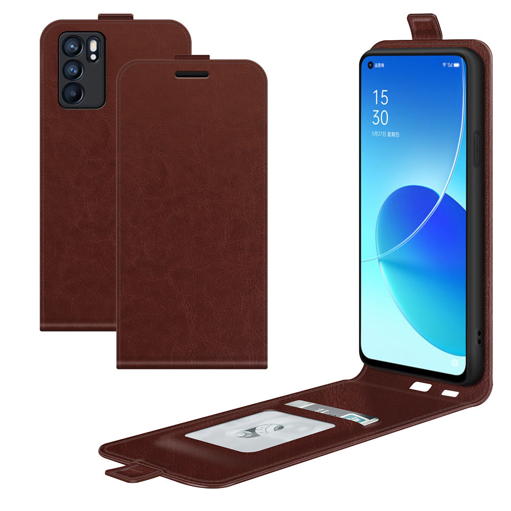 Vertical Flip Crazy Horse Leather Case with Card Slot for Oppo Reno6 5G