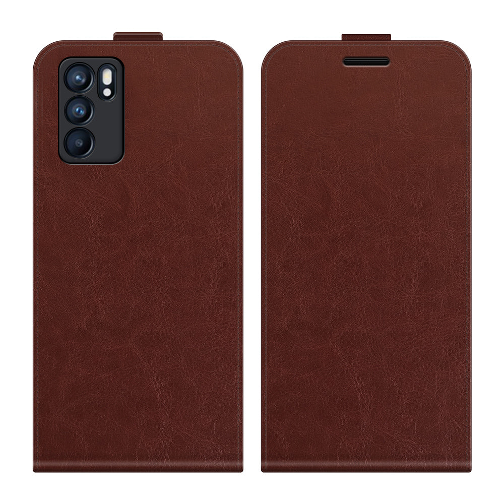 Vertical Flip Crazy Horse Leather Case with Card Slot for Oppo Reno6 5G