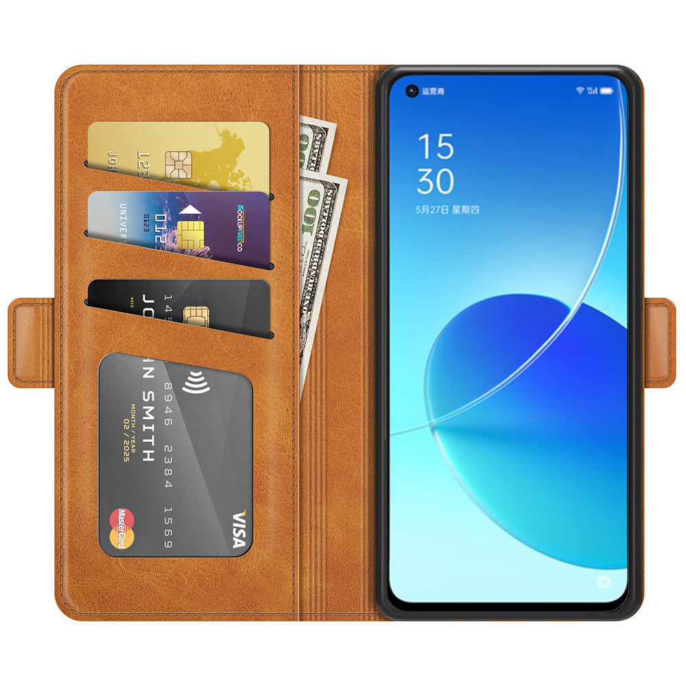 Wallet Stand Design Magnetic Double Clasp Leather Phone Case for Oppo Reno6 5G