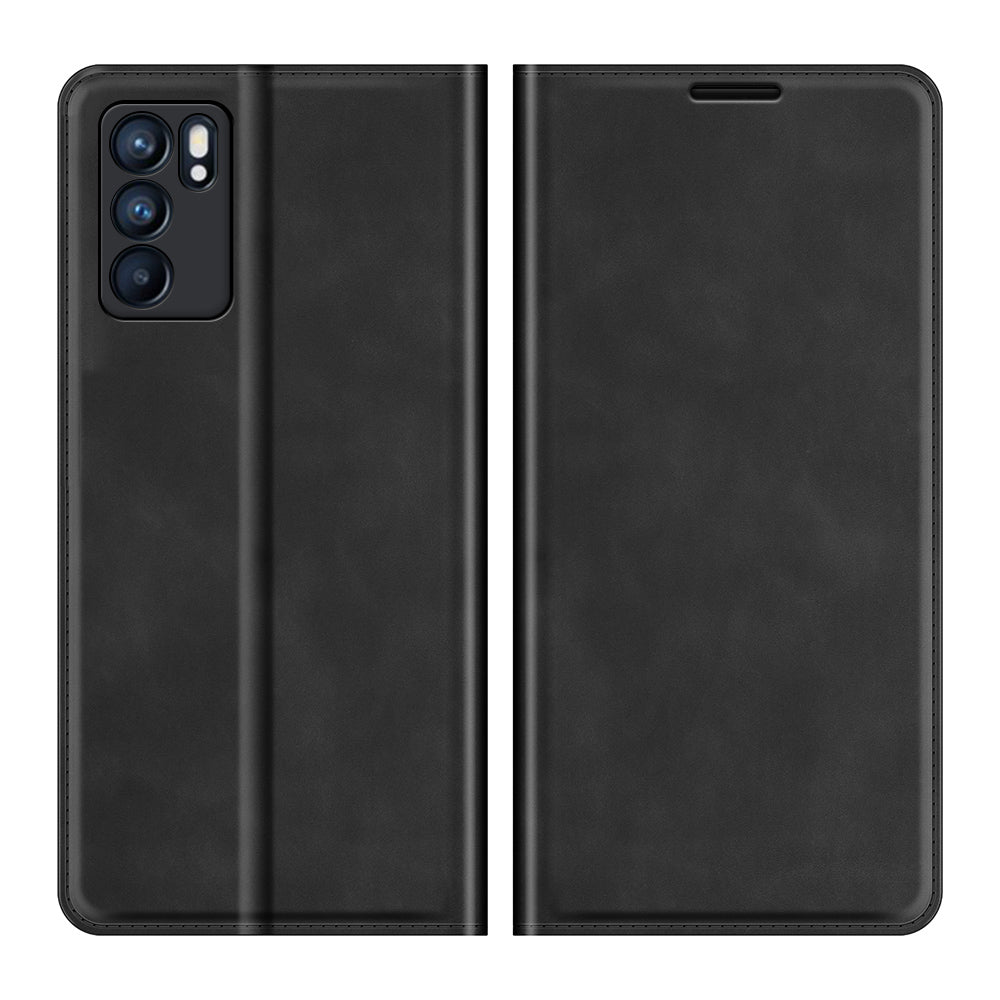 Skin-touch Auto-absorbed Folio Flip Leather Case with Wallet Stand for Oppo Reno6 5G