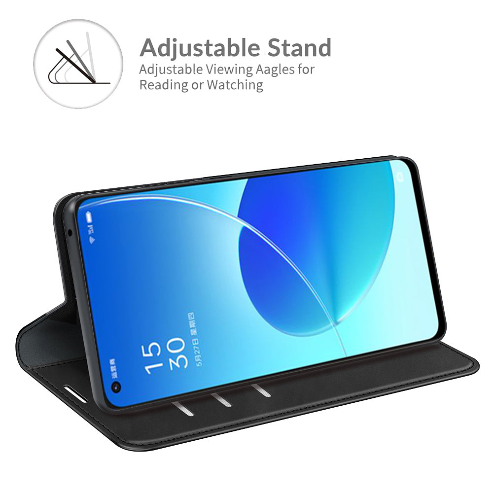 Skin-touch Auto-absorbed Folio Flip Leather Case with Wallet Stand for Oppo Reno6 5G