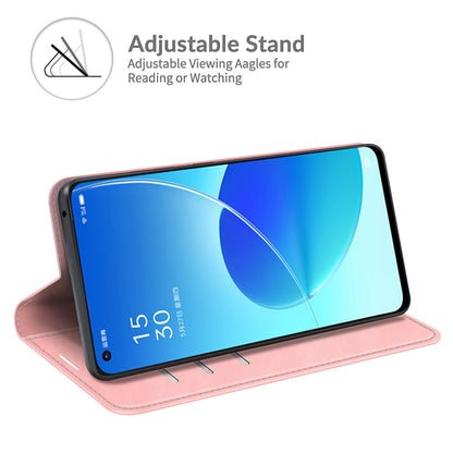 Skin-touch Auto-absorbed Folio Flip Leather Case with Wallet Stand for Oppo Reno6 5G