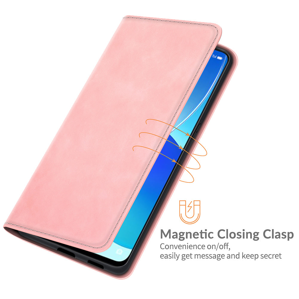 Skin-touch Auto-absorbed Folio Flip Leather Case with Wallet Stand for Oppo Reno6 5G