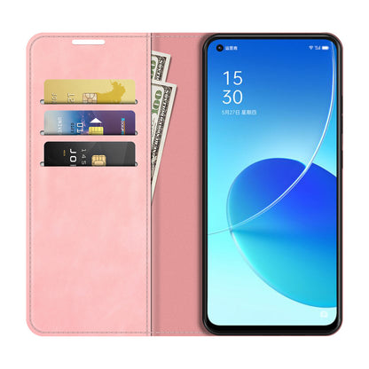 Skin-touch Auto-absorbed Folio Flip Leather Case with Wallet Stand for Oppo Reno6 5G