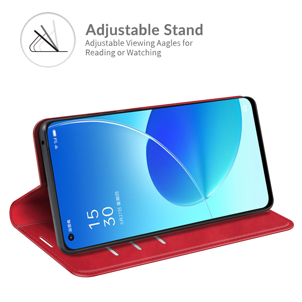 Skin-touch Auto-absorbed Folio Flip Leather Case with Wallet Stand for Oppo Reno6 5G