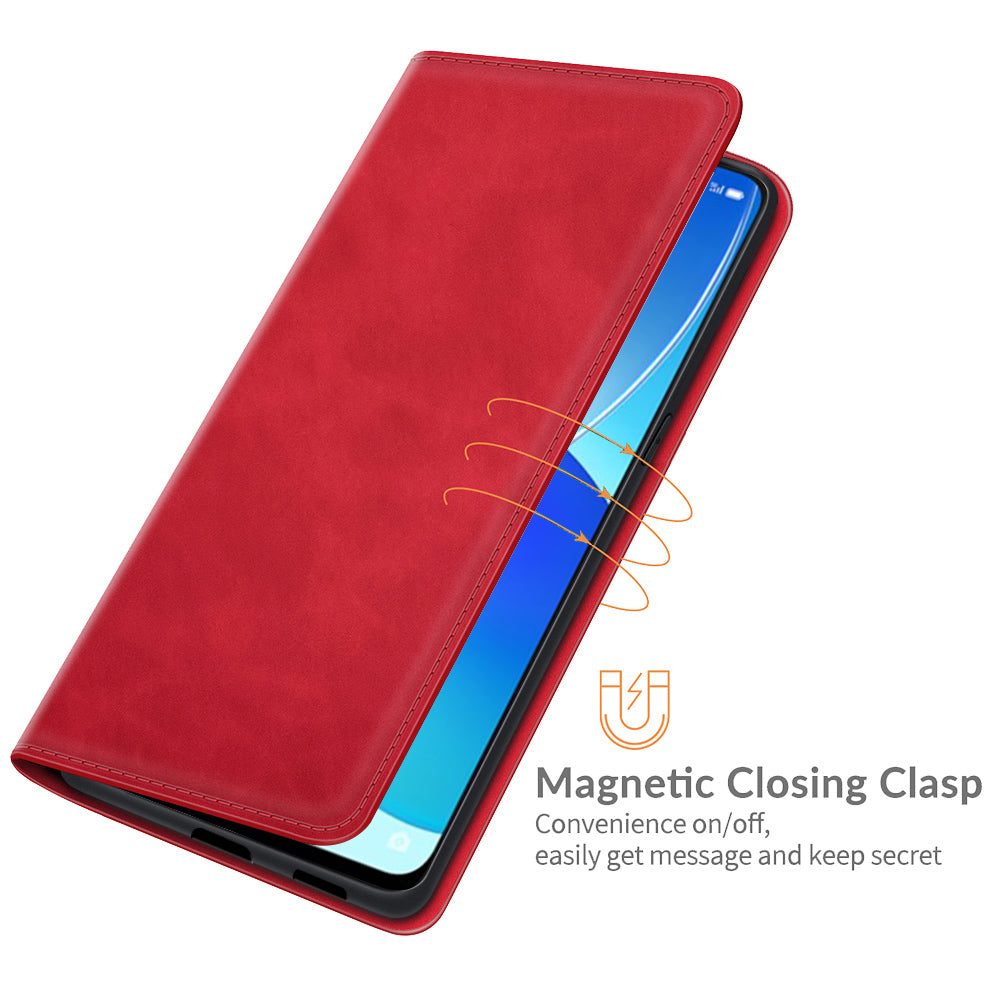 Skin-touch Auto-absorbed Folio Flip Leather Case with Wallet Stand for Oppo Reno6 5G