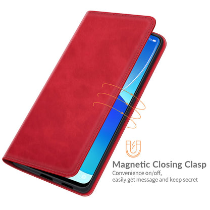 Skin-touch Auto-absorbed Folio Flip Leather Case with Wallet Stand for Oppo Reno6 5G