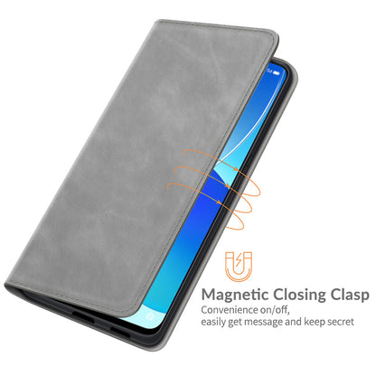 Skin-touch Auto-absorbed Folio Flip Leather Case with Wallet Stand for Oppo Reno6 5G