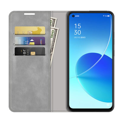 Skin-touch Auto-absorbed Folio Flip Leather Case with Wallet Stand for Oppo Reno6 5G