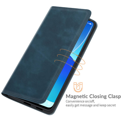 Skin-touch Auto-absorbed Folio Flip Leather Case with Wallet Stand for Oppo Reno6 5G