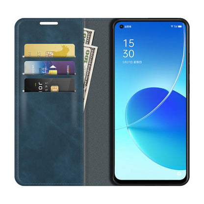 Skin-touch Auto-absorbed Folio Flip Leather Case with Wallet Stand for Oppo Reno6 5G