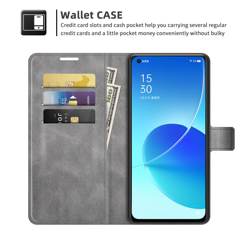 Magnetic Square Clasp Leather Stand Case Cover with Wallet for Oppo Reno6 5G