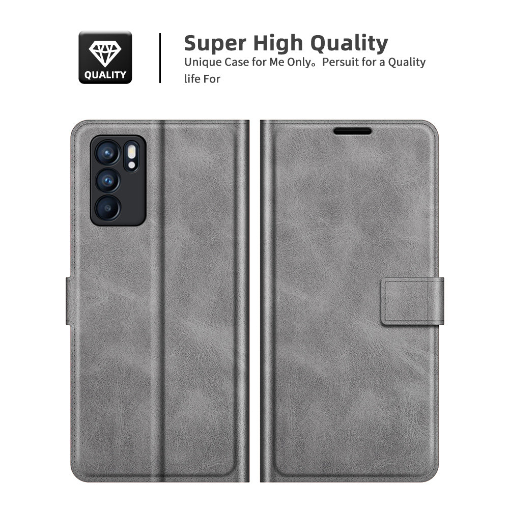 Magnetic Square Clasp Leather Stand Case Cover with Wallet for Oppo Reno6 5G