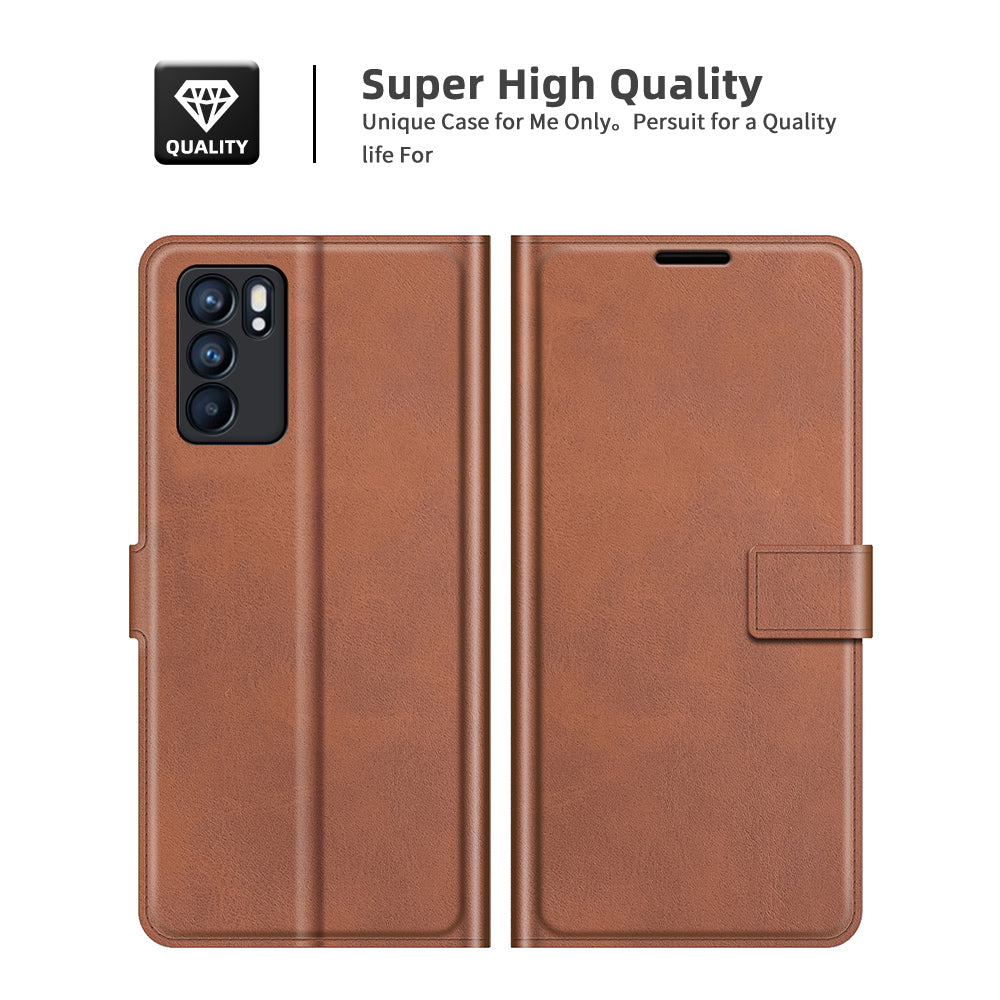 Magnetic Square Clasp Leather Stand Case Cover with Wallet for Oppo Reno6 5G