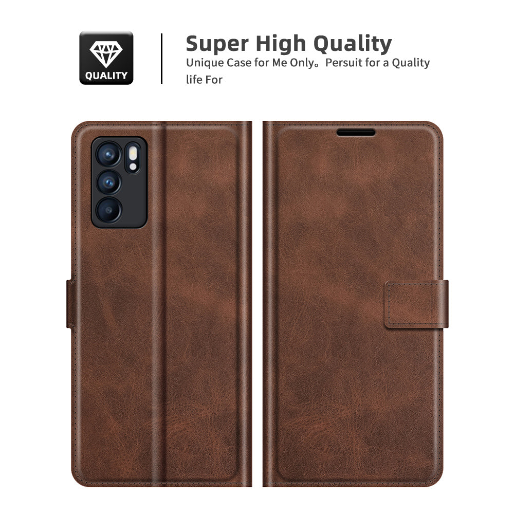 Magnetic Square Clasp Leather Stand Case Cover with Wallet for Oppo Reno6 5G