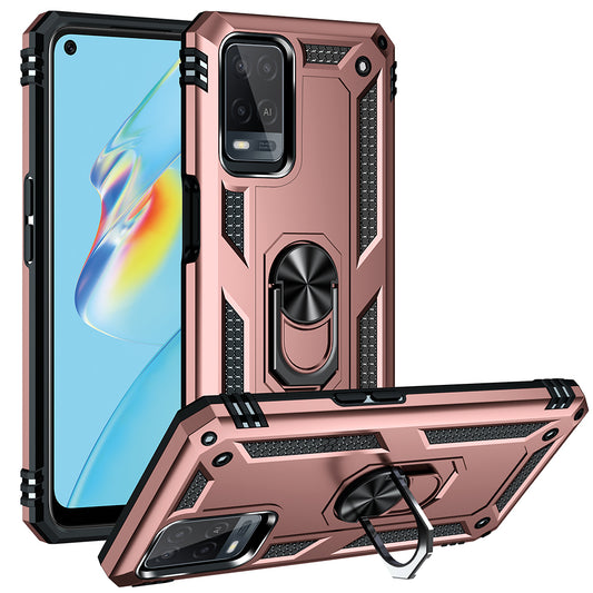 PC + TPU + Metal Hybrid Case Shockproof Phone Cover with Finger Ring Kickstand for Oppo A54 4G