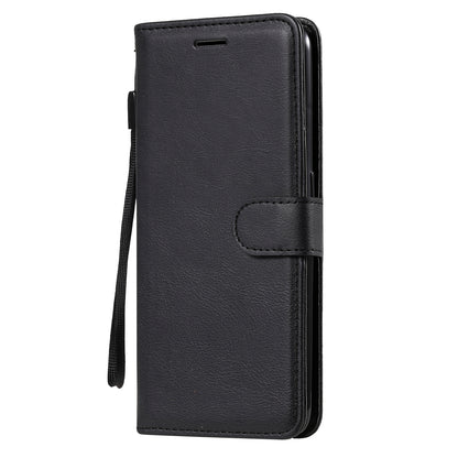 KT Leather Series-2 Plain Wallet Leather Phone Stand Shell with Strap for Oppo A74 4G/F19 4G