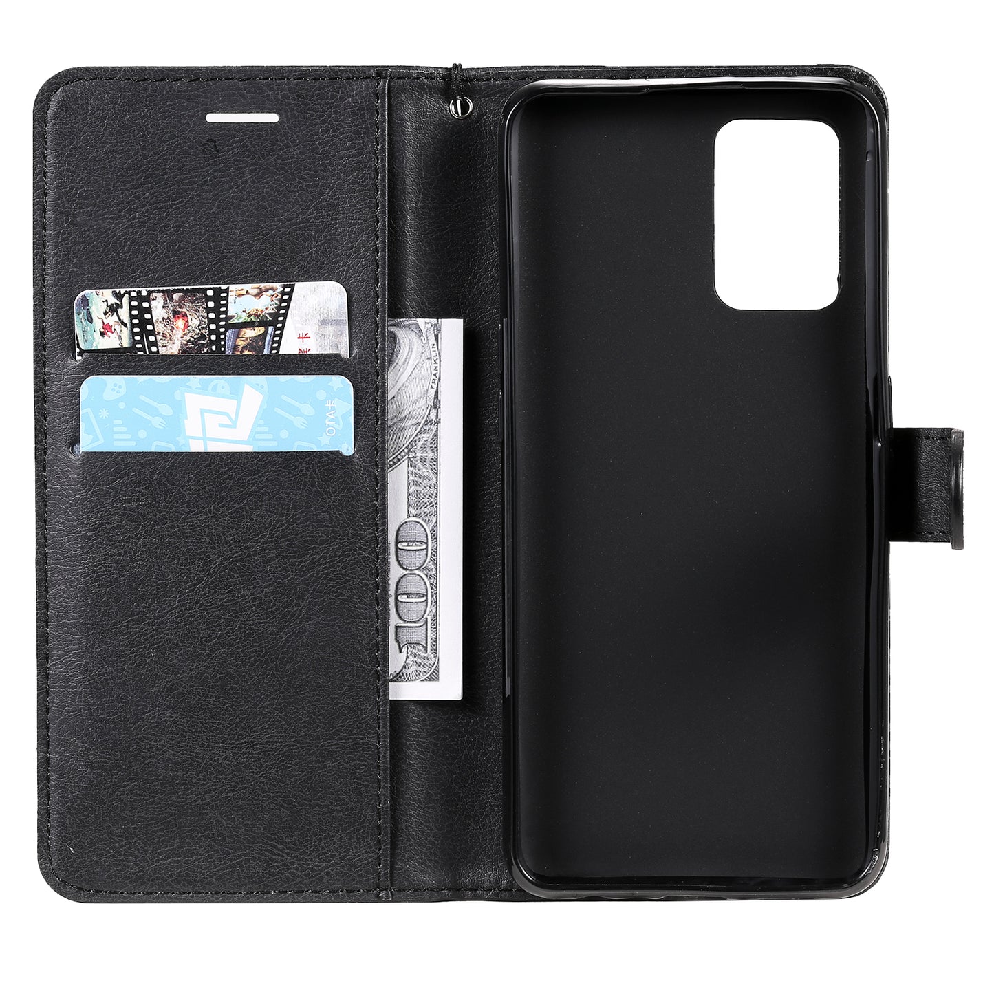 KT Leather Series-2 Plain Wallet Leather Phone Stand Shell with Strap for Oppo A74 4G/F19 4G