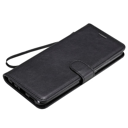 KT Leather Series-2 Plain Wallet Leather Phone Stand Shell with Strap for Oppo A74 4G/F19 4G