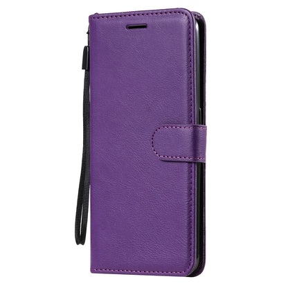 KT Leather Series-2 Plain Wallet Leather Phone Stand Shell with Strap for Oppo A74 4G/F19 4G