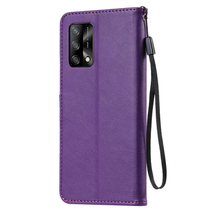 KT Leather Series-2 Plain Wallet Leather Phone Stand Shell with Strap for Oppo A74 4G/F19 4G