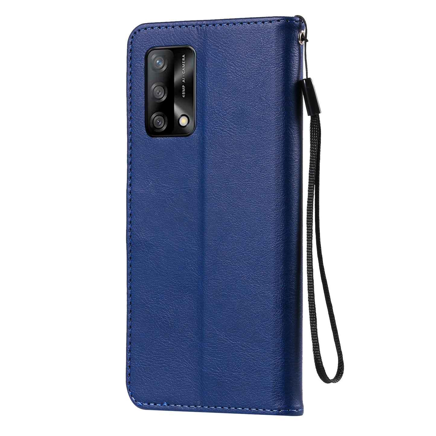 KT Leather Series-2 Plain Wallet Leather Phone Stand Shell with Strap for Oppo A74 4G/F19 4G