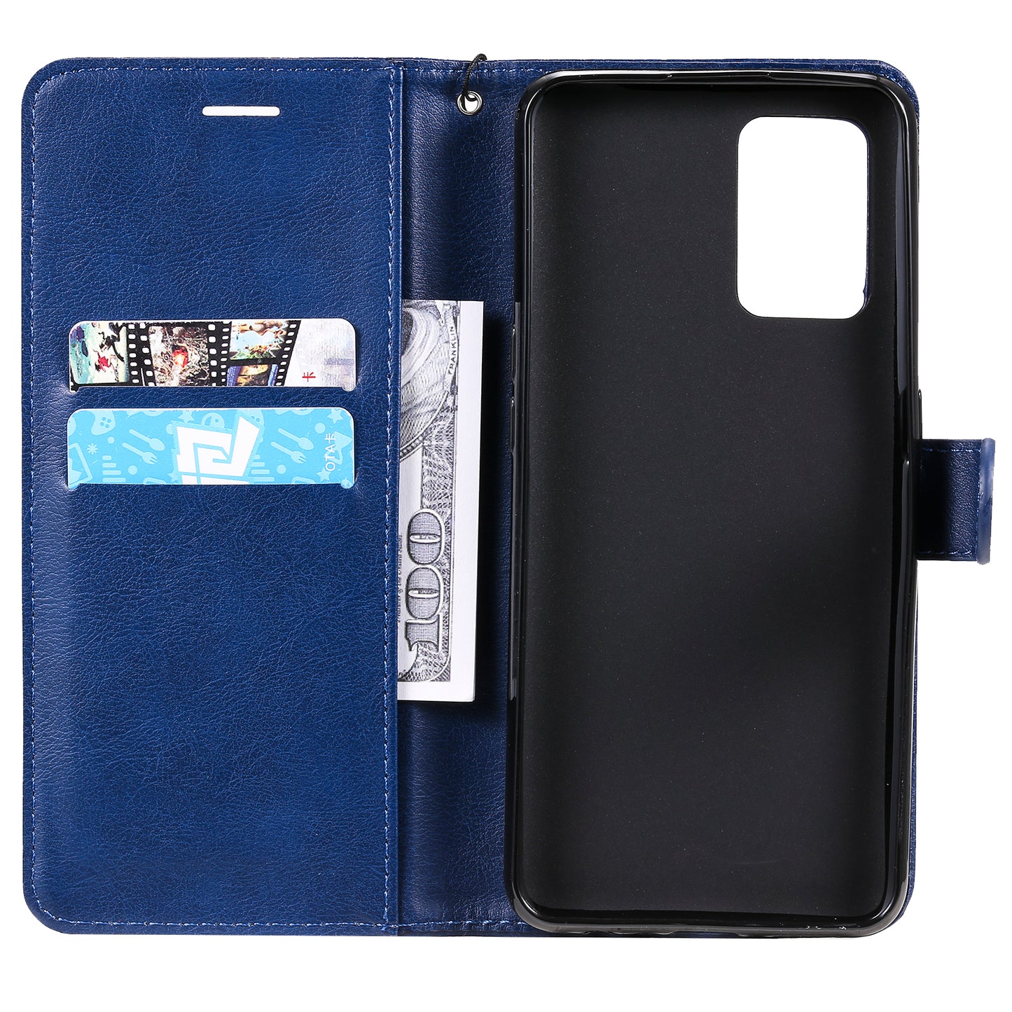 KT Leather Series-2 Plain Wallet Leather Phone Stand Shell with Strap for Oppo A74 4G/F19 4G