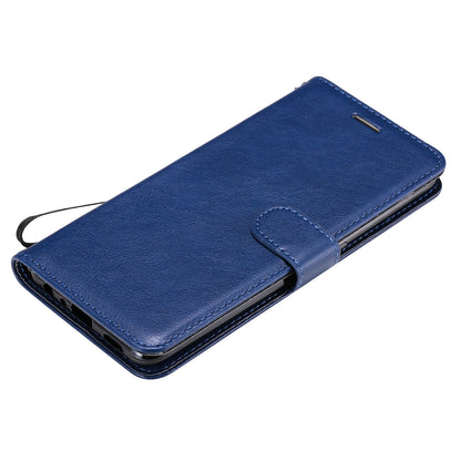 KT Leather Series-2 Plain Wallet Leather Phone Stand Shell with Strap for Oppo A74 4G/F19 4G