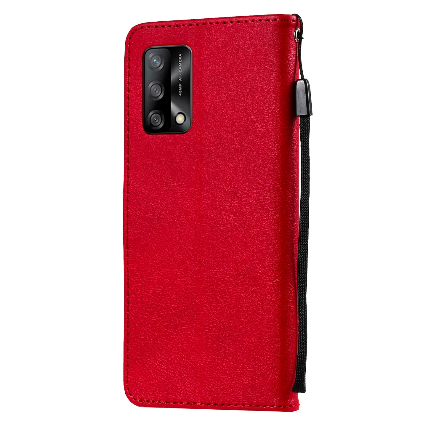 KT Leather Series-2 Plain Wallet Leather Phone Stand Shell with Strap for Oppo A74 4G/F19 4G