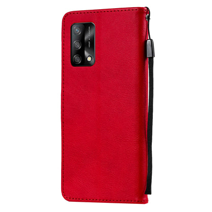 KT Leather Series-2 Plain Wallet Leather Phone Stand Shell with Strap for Oppo A74 4G/F19 4G