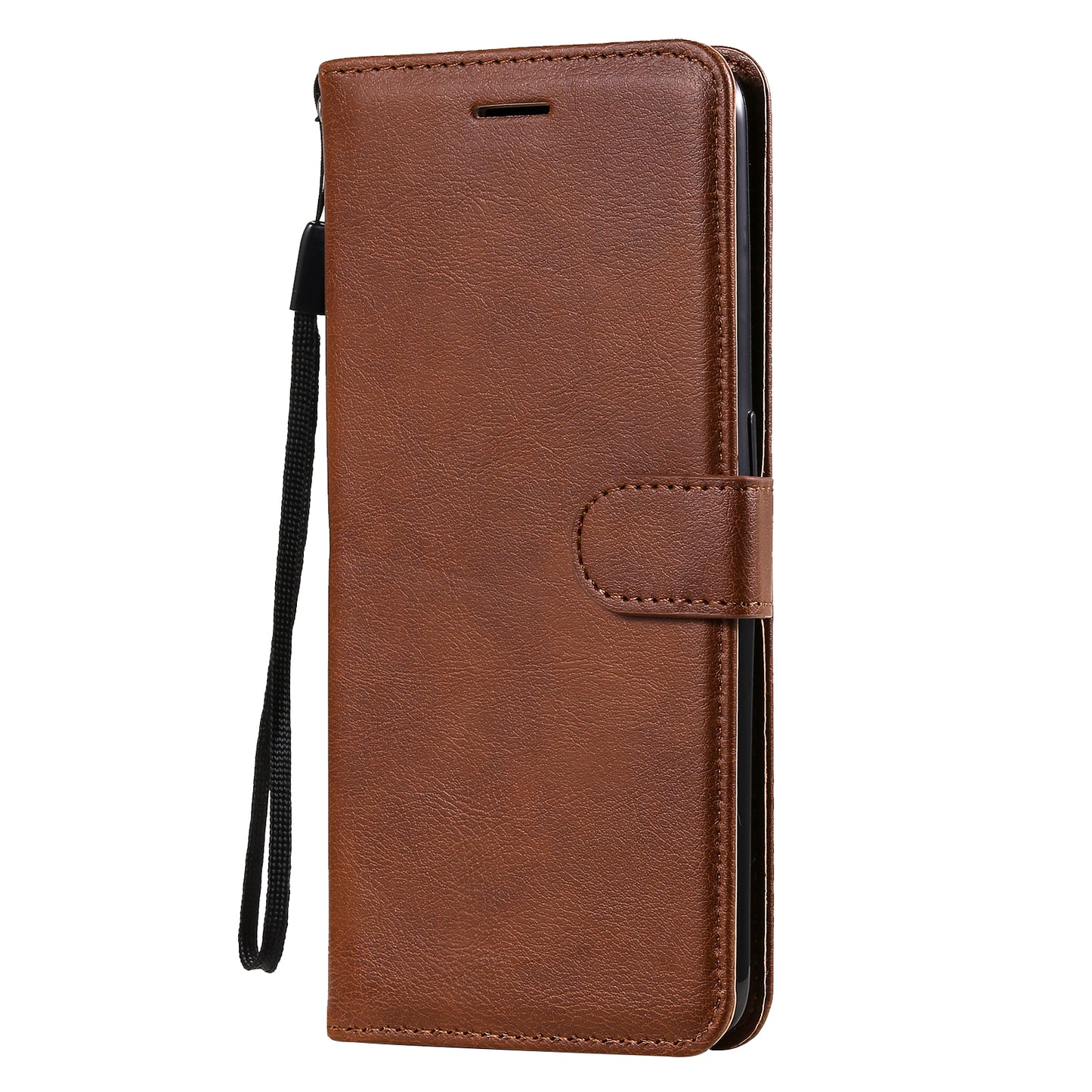 KT Leather Series-2 Plain Wallet Leather Phone Stand Shell with Strap for Oppo A74 4G/F19 4G