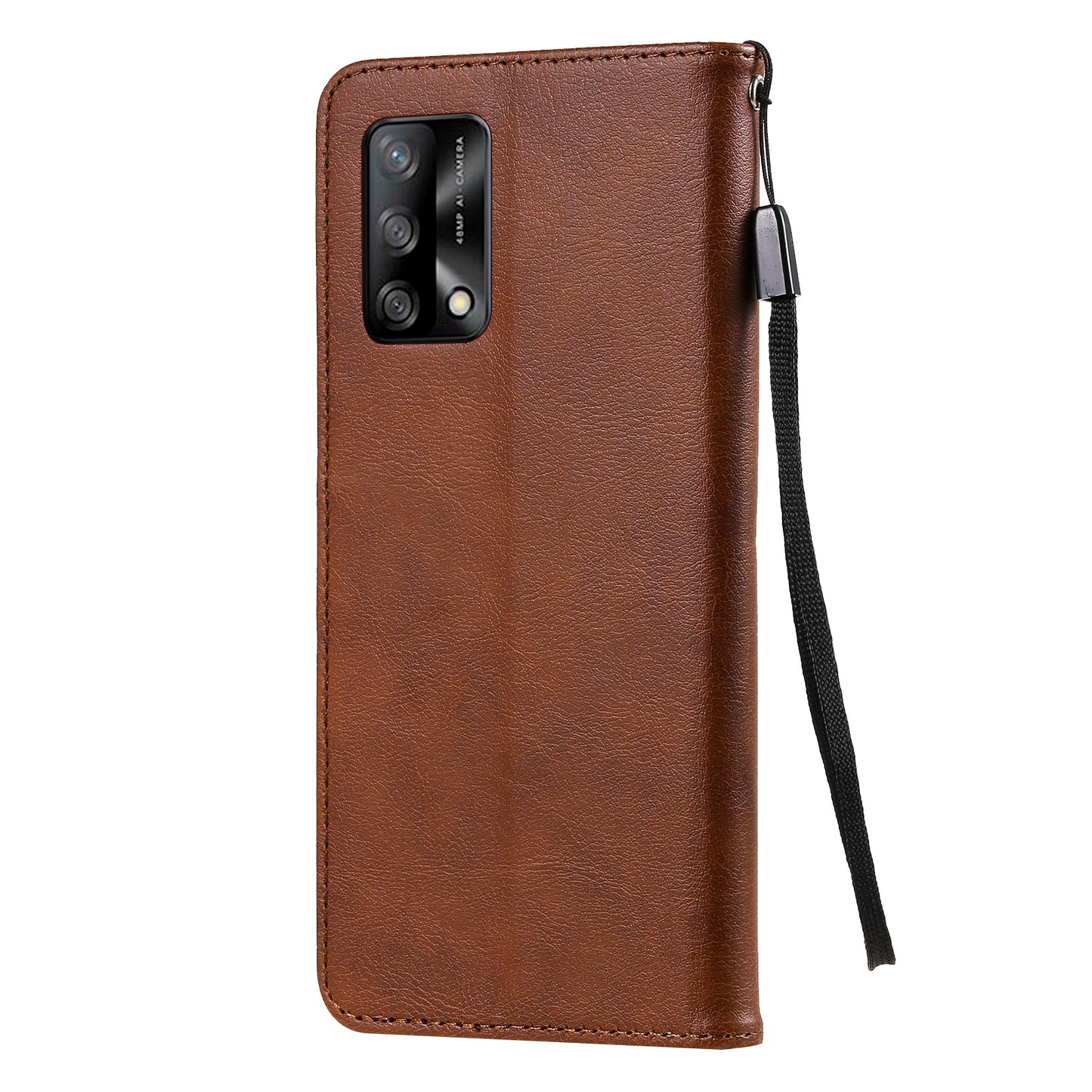 KT Leather Series-2 Plain Wallet Leather Phone Stand Shell with Strap for Oppo A74 4G/F19 4G