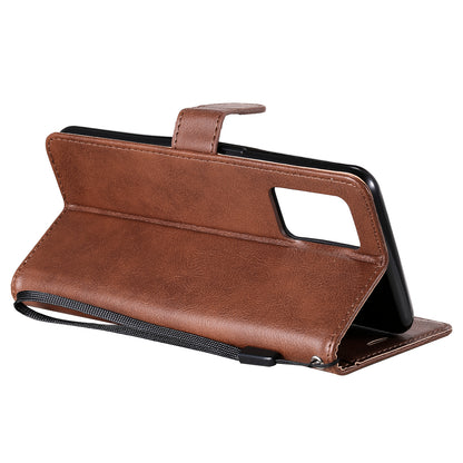 KT Leather Series-2 Plain Wallet Leather Phone Stand Shell with Strap for Oppo A74 4G/F19 4G