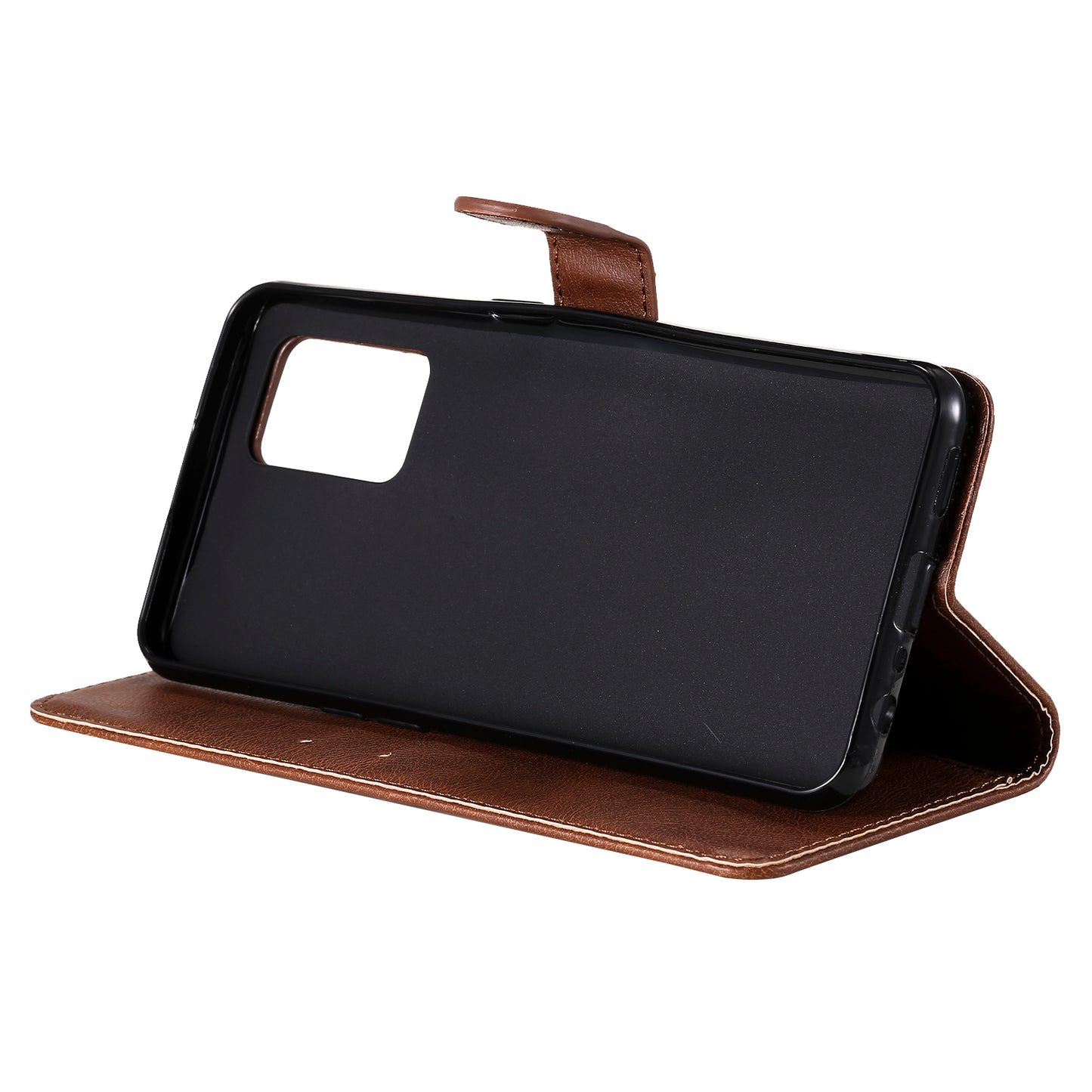 KT Leather Series-2 Plain Wallet Leather Phone Stand Shell with Strap for Oppo A74 4G/F19 4G