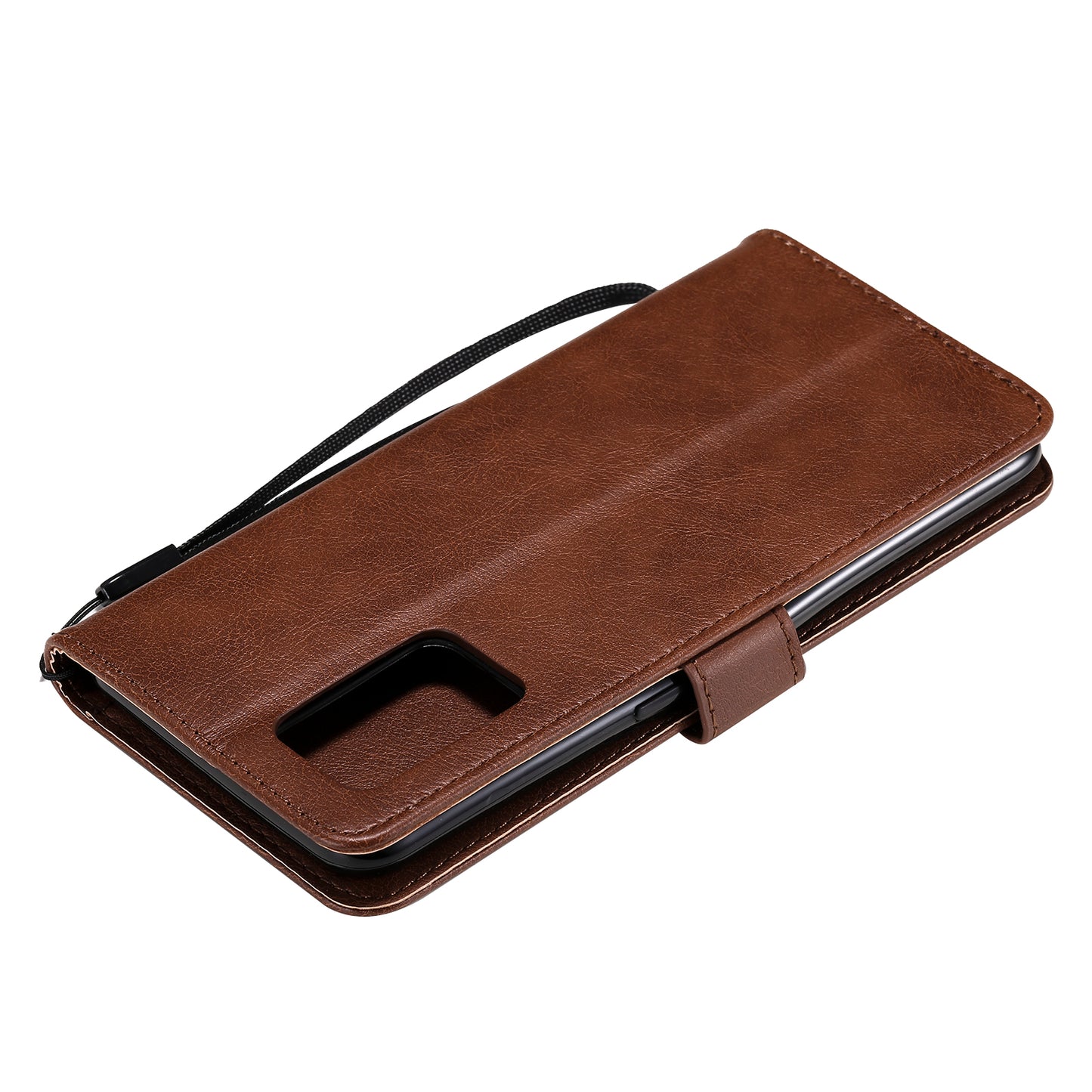 KT Leather Series-2 Plain Wallet Leather Phone Stand Shell with Strap for Oppo A74 4G/F19 4G