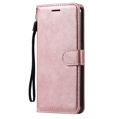 KT Leather Series-2 Plain Wallet Leather Phone Stand Shell with Strap for Oppo A74 4G/F19 4G