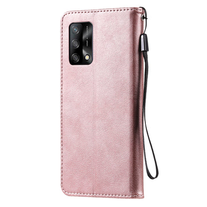 KT Leather Series-2 Plain Wallet Leather Phone Stand Shell with Strap for Oppo A74 4G/F19 4G