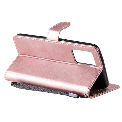 KT Leather Series-2 Plain Wallet Leather Phone Stand Shell with Strap for Oppo A74 4G/F19 4G