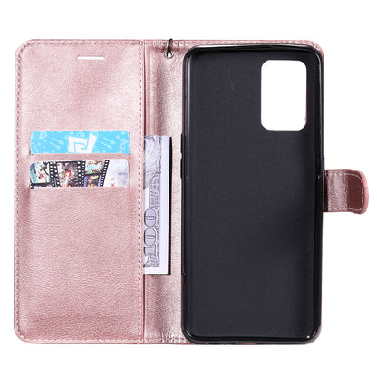 KT Leather Series-2 Plain Wallet Leather Phone Stand Shell with Strap for Oppo A74 4G/F19 4G