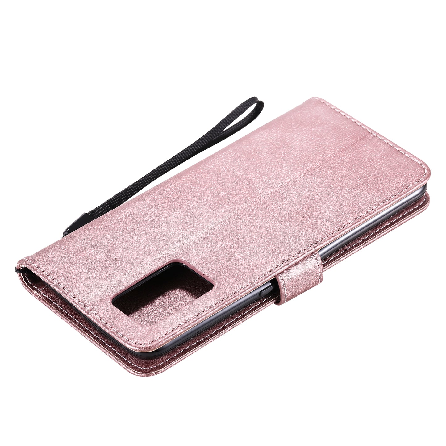 KT Leather Series-2 Plain Wallet Leather Phone Stand Shell with Strap for Oppo A74 4G/F19 4G