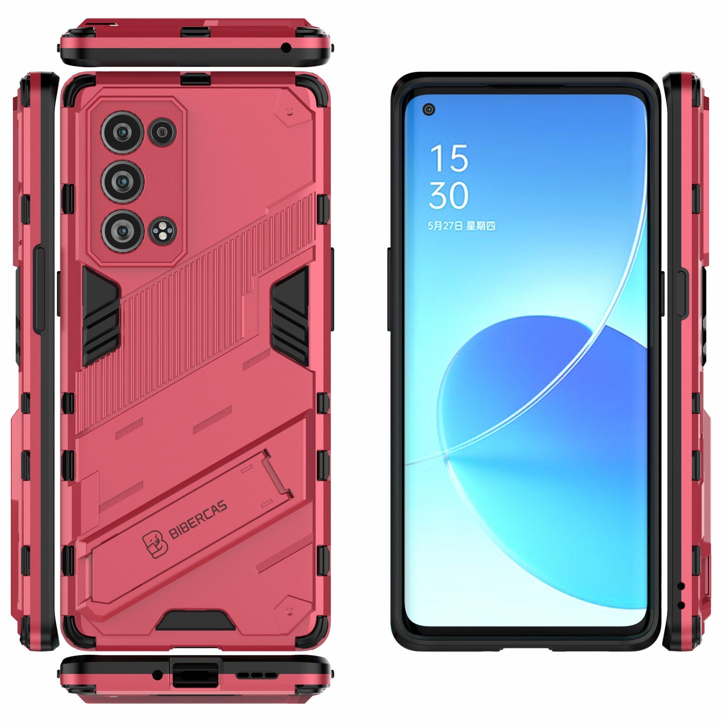 Heavy Duty Hybrid PC + TPU Combo Phone Case Cover with Kickstand for Oppo Reno6 Pro+ 5G/Pro 5G (Snapdragon)