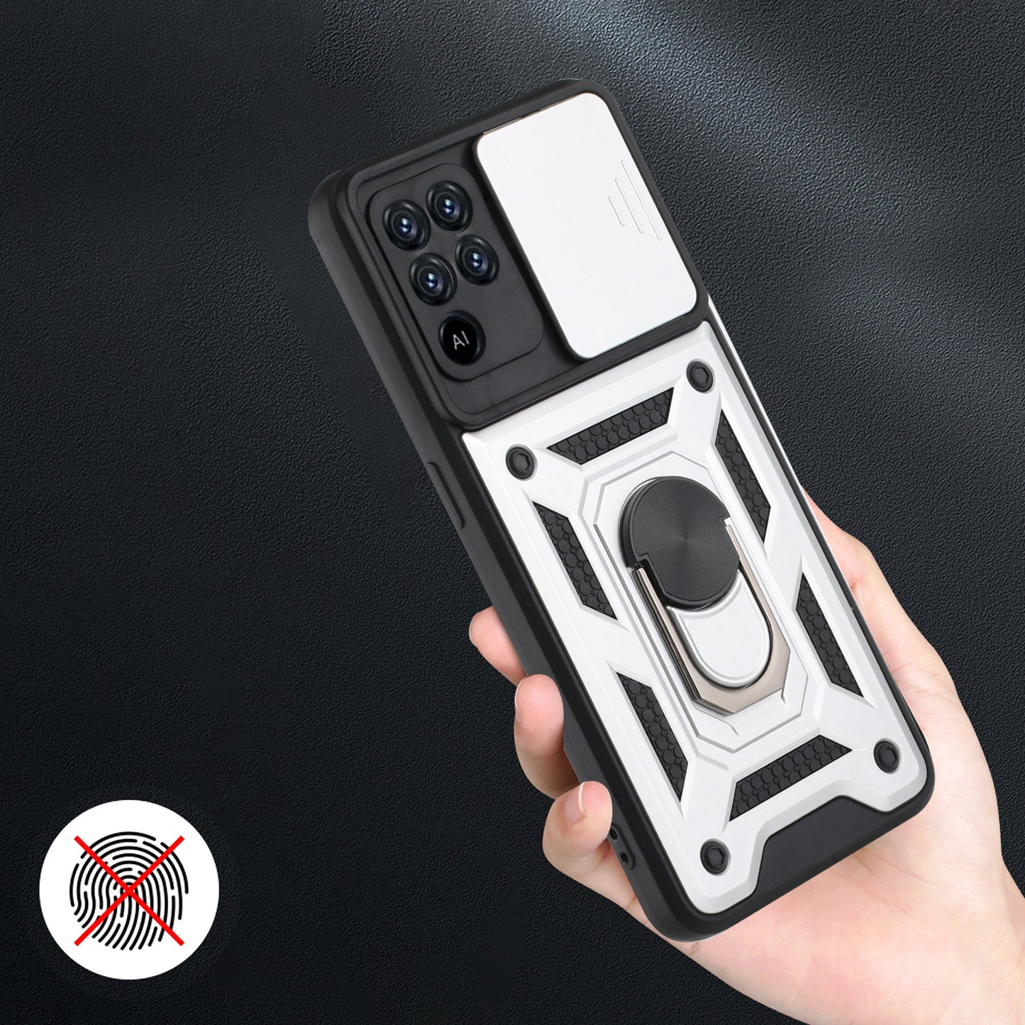 Camera Slide Phone Case with Kickstand Ring Holder for Oppo A94 4G / F19 Pro / Reno5 F