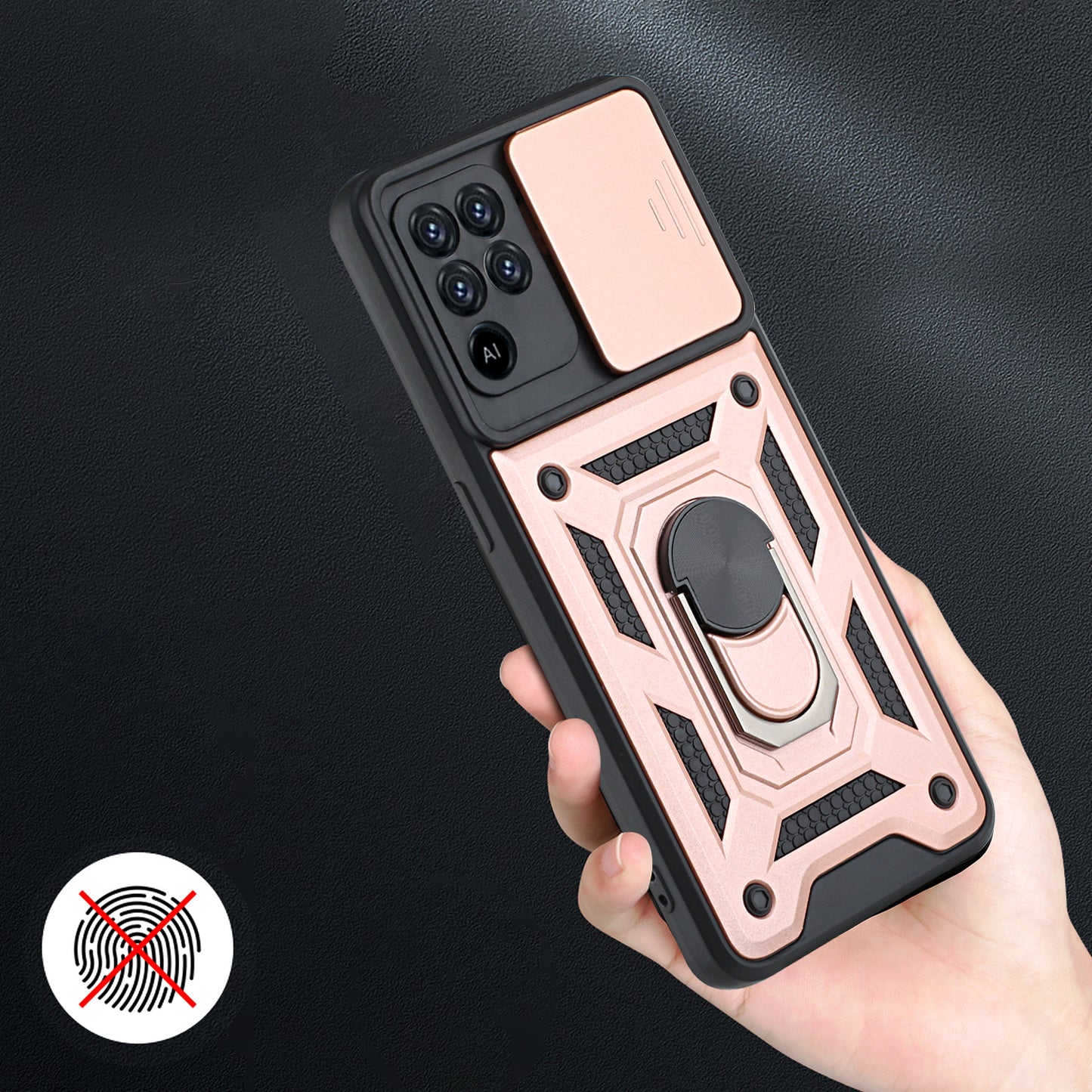 Camera Slide Phone Case with Kickstand Ring Holder for Oppo A94 4G / F19 Pro / Reno5 F