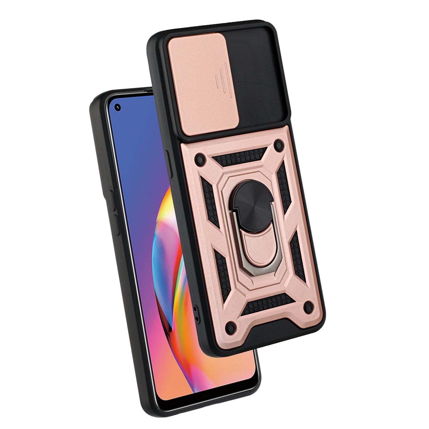 Camera Slide Phone Case with Kickstand Ring Holder for Oppo A94 4G / F19 Pro / Reno5 F