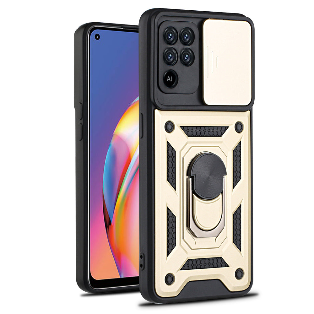 Camera Slide Phone Case with Kickstand Ring Holder for Oppo A94 4G / F19 Pro / Reno5 F