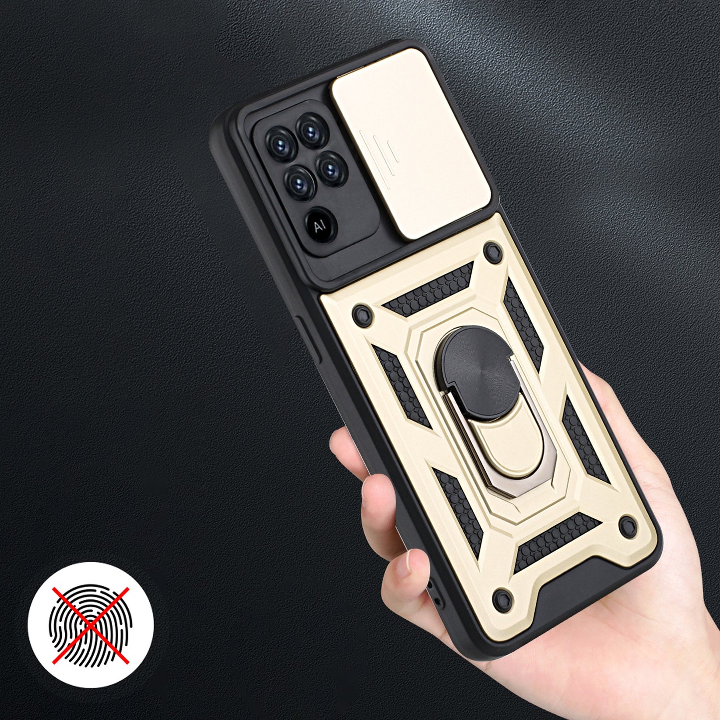 Camera Slide Phone Case with Kickstand Ring Holder for Oppo A94 4G / F19 Pro / Reno5 F