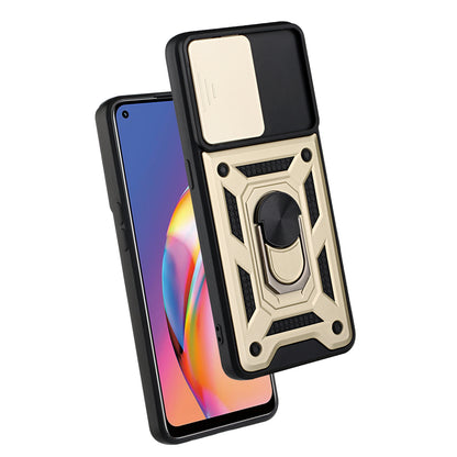 Camera Slide Phone Case with Kickstand Ring Holder for Oppo A94 4G / F19 Pro / Reno5 F